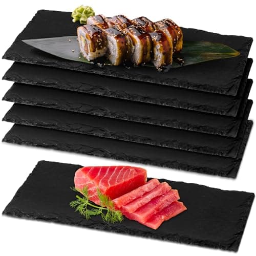 Hoolerry 6 Pcs 8 x 4 Inch Slate Charcuterie Boards Bulk, Mini Slate Cheese Board Black Sushi Platters Individual Stone Serving Tray Plates for Food, Appetizers, Cheese, Meat, Party