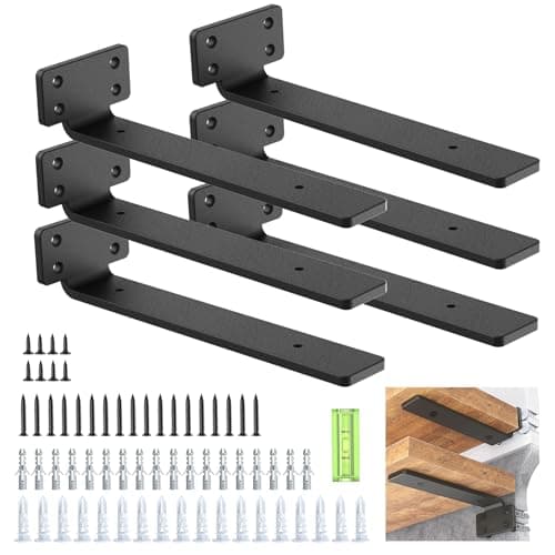 WELDUN 6 Pack Floating Shelf Brackets 10 Inch, Heavy Duty Metal L Brackets for Shelves Support Wall Hanging