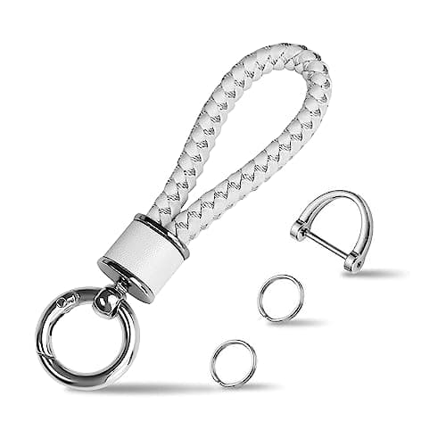 Tukellen Leather Weave Keychain Suit for car Keychain Keyring Present Woman ,with 360 Degree Rotatable D-ring and Screwdriver (White)
