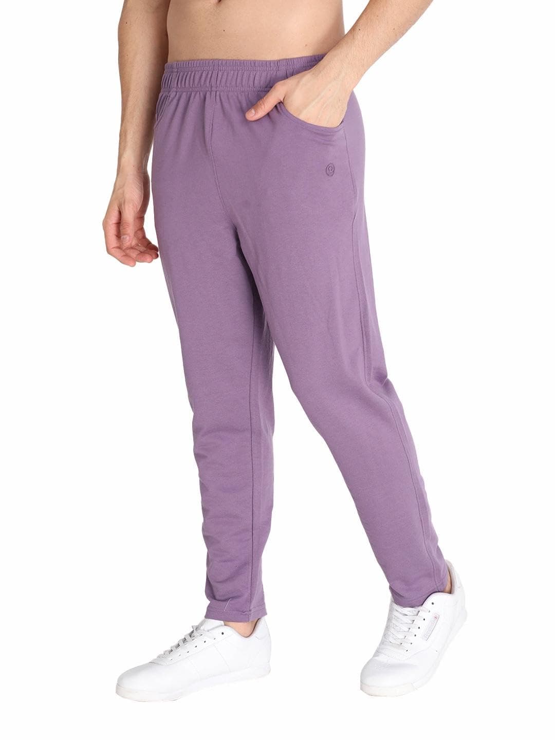 CHKOKKO Men Solid Casual Mid Rise Track Pant Regular Fit Lower with Pocket Purple Size 2XL