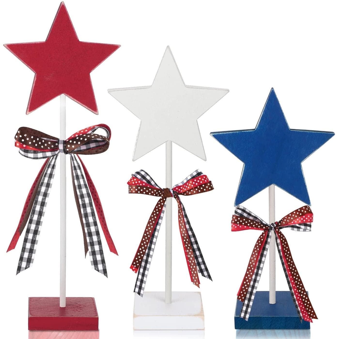 Amyhill 3 Pcs 4th of July Stars Decoration Patriotic Centerpieces Wooden Standing Star Block Memorial Day Decoration Rustic Independence Day Centerpieces for American FestivalCute Style