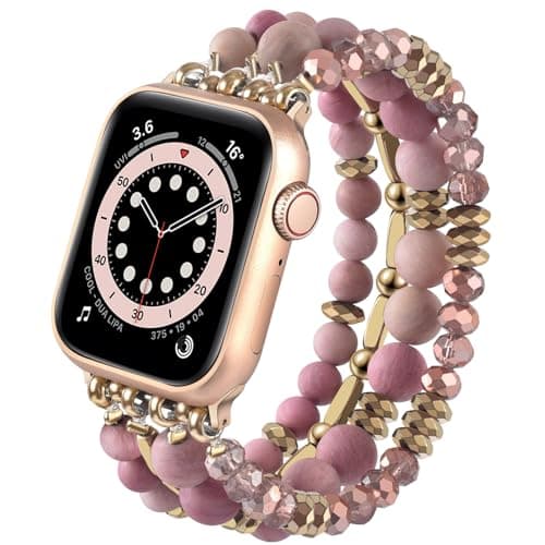 VISOOM Beaded Boho Bracelet Compatible for Apple Watch Band 40mm38mm41mm42mm Series11 10 9 8 7 SE Series 654 Women Fashion Cute Handmade Crystal Beads Watch Strap for iWatch Bands Series 321