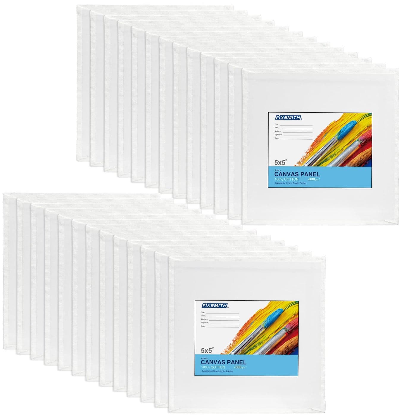 FIXSMITH Canvas Boards for Painting 5x5 Inch Super Value 24 Pack Mini Canvases White Blank Canvas Panels 100 Cotton Primed Painting Art Supplies