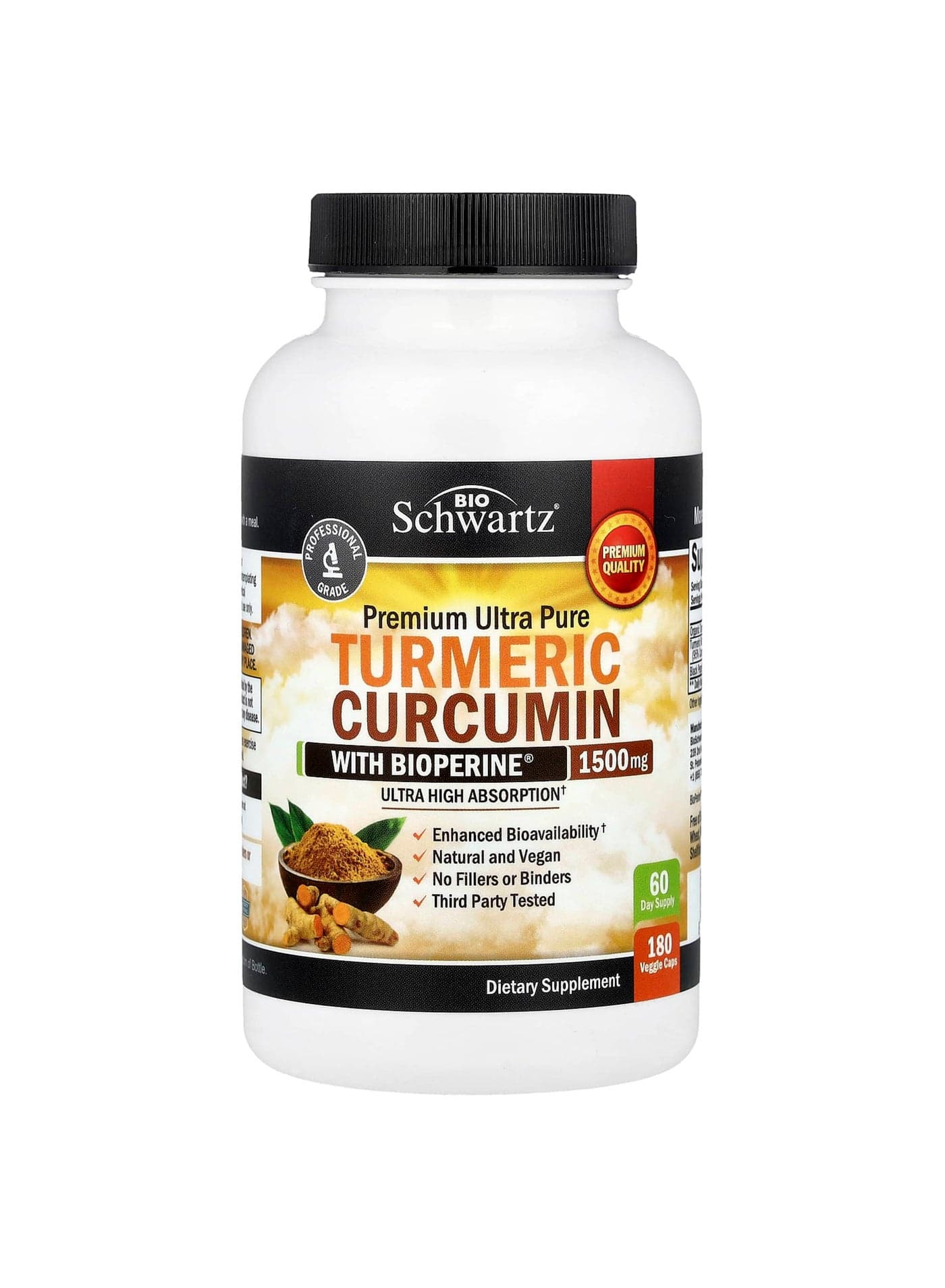 Premium Ultra Pure, Turmeric Curcumin With Bioperine®, 180 Veggie Caps