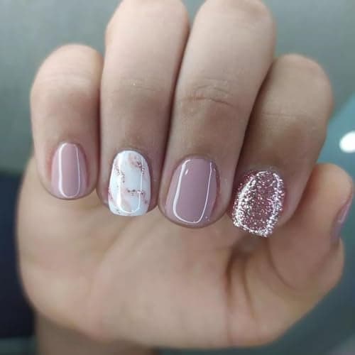 Stbisen Dusty Pink Nude Press On Nails Short Square Nude Marble Glitter 15 Sizes 30Pcs Stick On Nails for Women Gifts Silver Sparkle Fake Nails Reusable Glossy Salon Nail Tips DIY Manicure