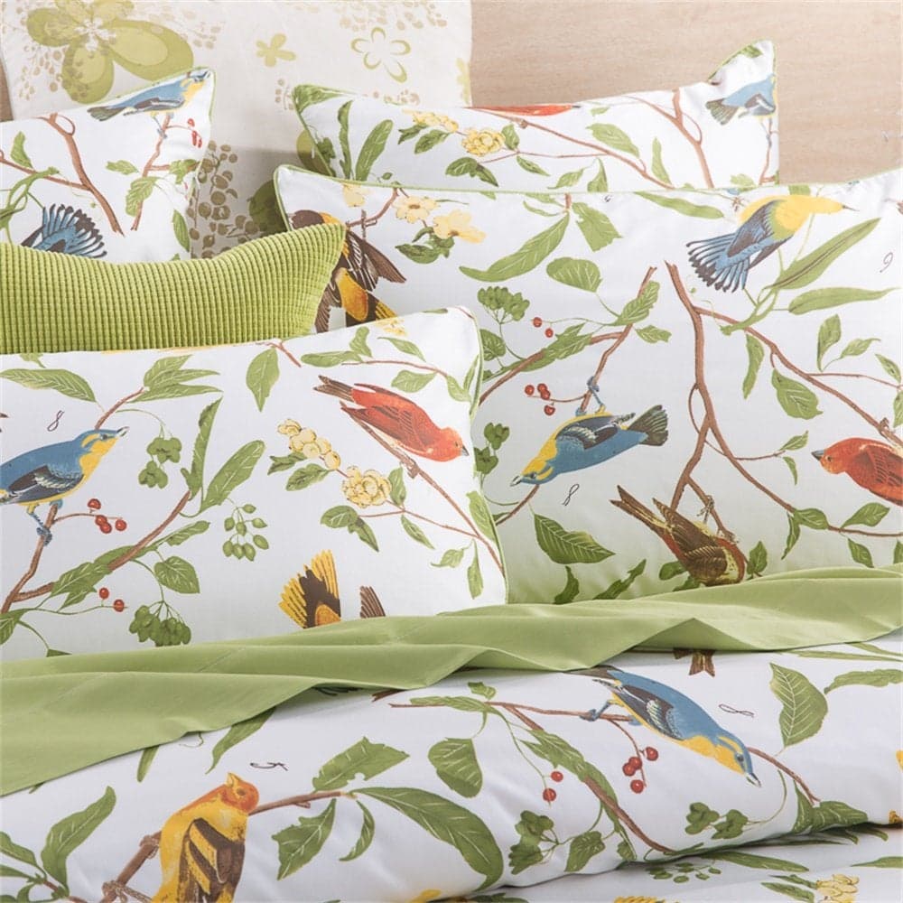 Brandream Beautiful Garden Luxury 3 Piece Duvet Cover Set Island Tree Branch and Birds Multicolored Floral Pattern 100percent Brushed Cotton Twill FullGreen