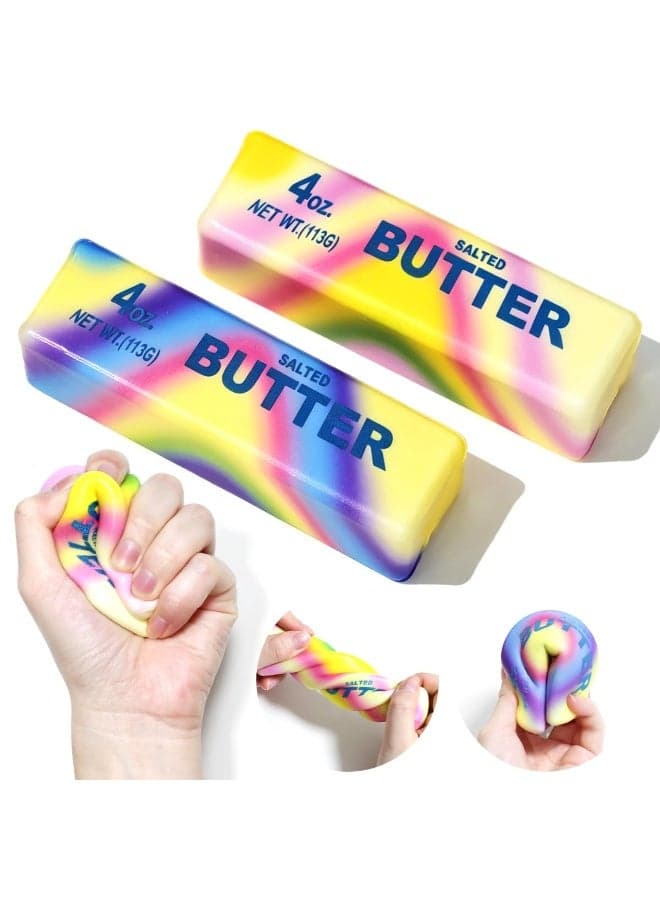 2 Pcs New Rainbow Butter Squishy Sticks, Swirling Fluid Pattern Squeeze Fidget Toys, Soft Sensory Anxiety Relief Toys, Pocket-Size Desk Toys for Home, Office, and Travel