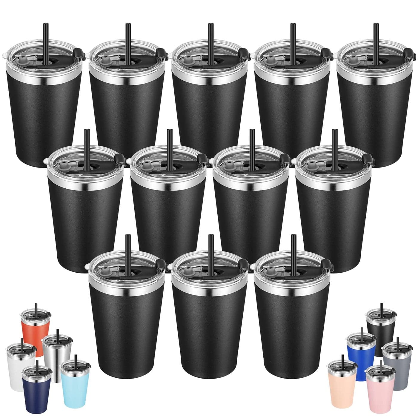 VEGOND 12oz Tumbler Stainless Steel Tumbler bulk Vacuum Insulated Double Wall Travel Tumbler with Lid and Straw Reusable Tumbler Black 12 Pack