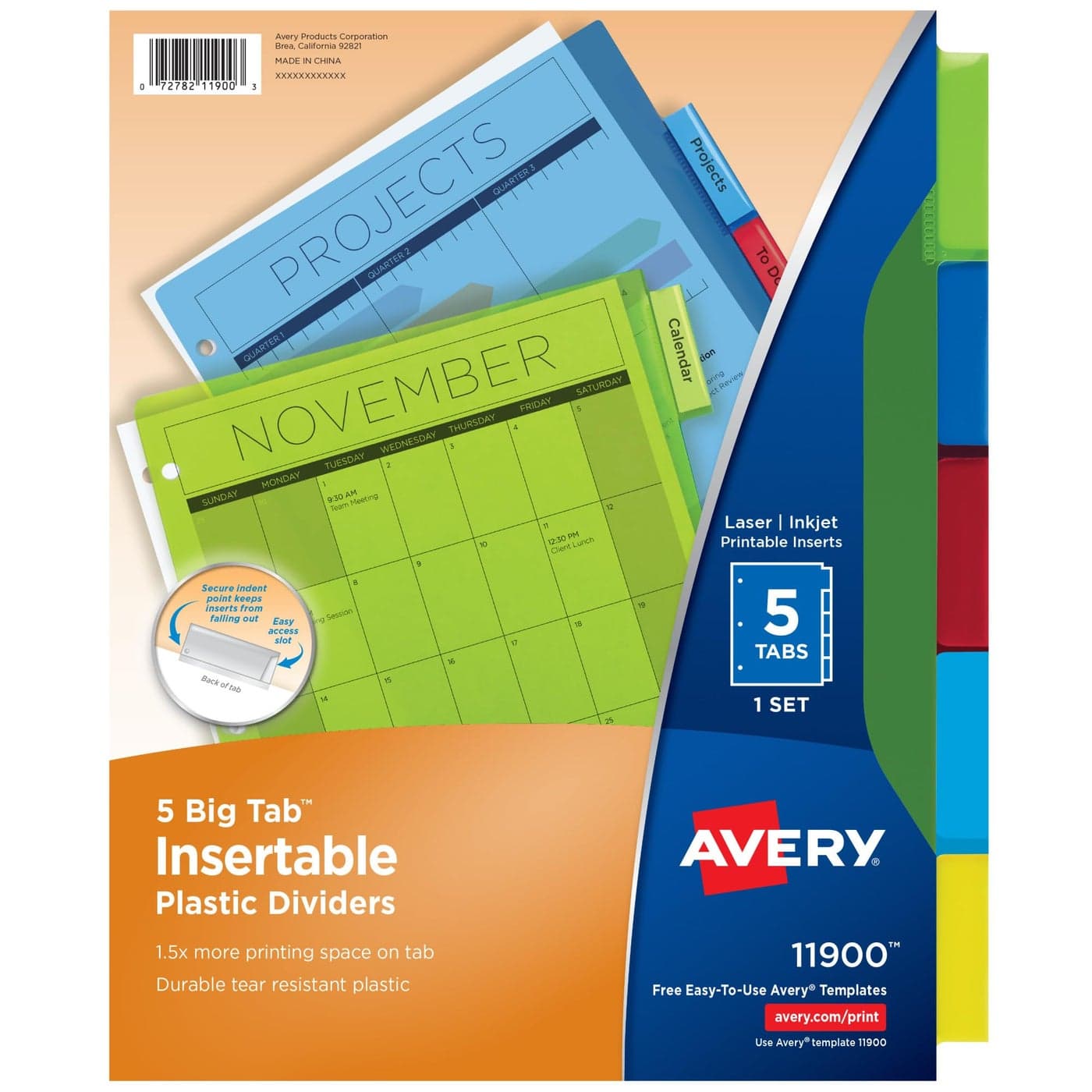 Avery Dividers for 3 Ring Binders 5Tab Binder Dividers Plastic Binder Dividers Insertable Big Tabs Multicolor 24 Sets 11900