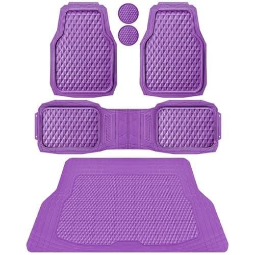 CAR PASS Heavy Duty Rubber Purple Car Floor Mats Cargo Liners Deep Dish AllWeather Trunk Mats Durable AntiSlip 3D Rhombus Waterproof Trim to Fit Liner Universal Fit AutoSedanSUVTruck Purple