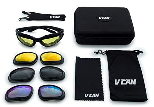 VCAN Polarized Motorcycle Riding Sunglasses Black Frame with 4 Lens Kit for Outdoor Activity Sport