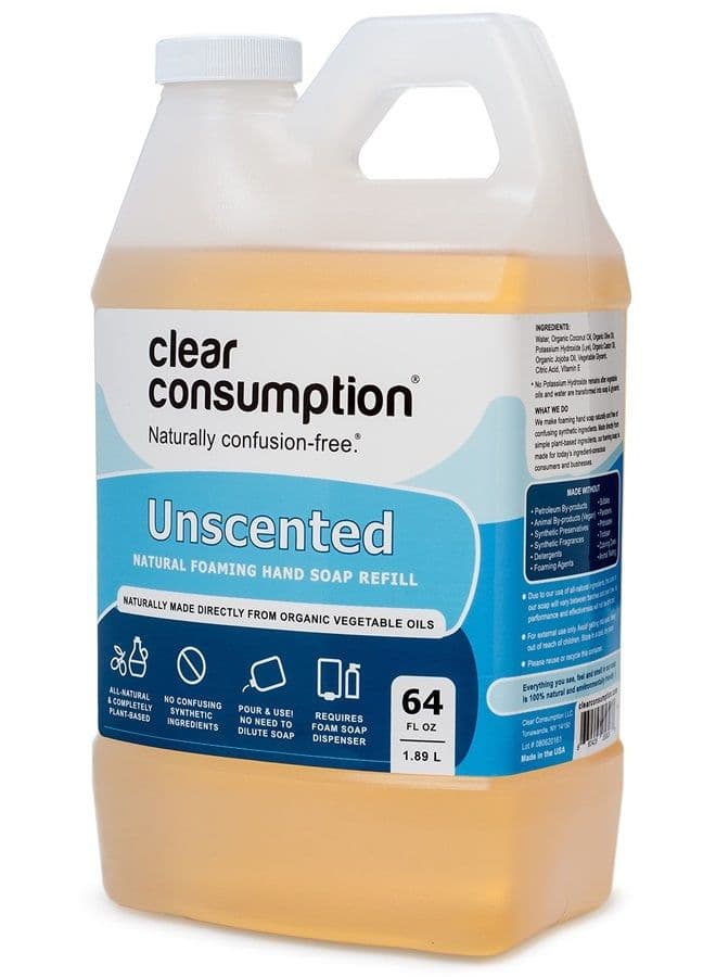All Natural Unscented/Fragrance Free Plant-Based Foaming Hand Soap Refill - Made Directly from Organic Vegetable Oils, 64 oz (1/2 Gallon)