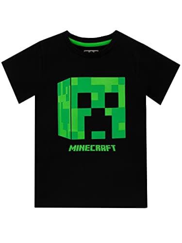 Minecraft T Shirt Boys Creeper Short Sleeve Black Game Top 9-10 Years