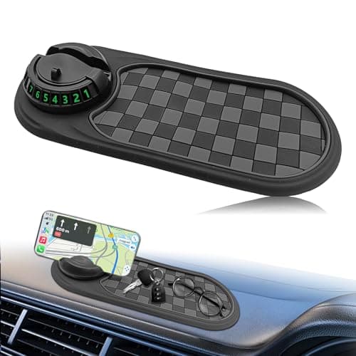 LTDCVTR Universal Multifunction Anti-Slip Car Dashboard Mat, Rotatable Car Phone Holder Dashboard Pad with Temporary Parking Number Non-Sticky Mat for Phones Sunglasses Keys Gadgets