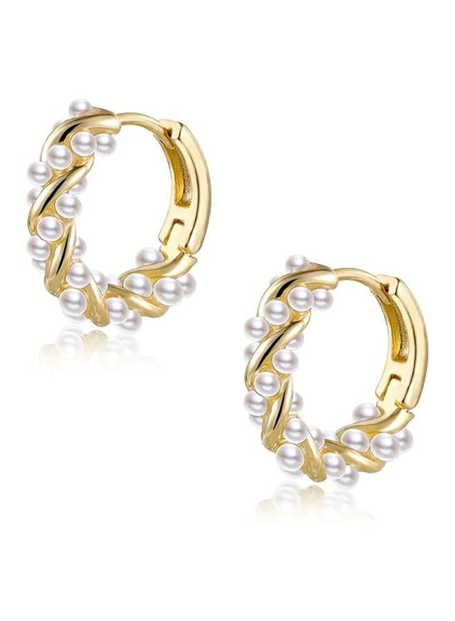 1 Pair Of Pearls Earrings Baroque Simple Fashion Ins Style Sweet Exquisite Elegant Alloy Dangle Ear Drop Hoops Studs Gift For Women Ladies Girls Golden