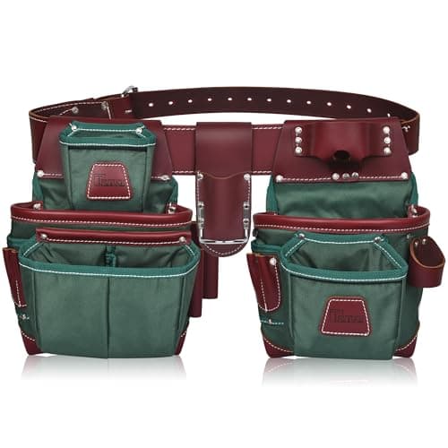 Nylon and Leather Tool Belt Framing Bags Leather Tool Belts Nylon Tool Pouch Carpenter Tool Belt Construction Framers Electrician Green