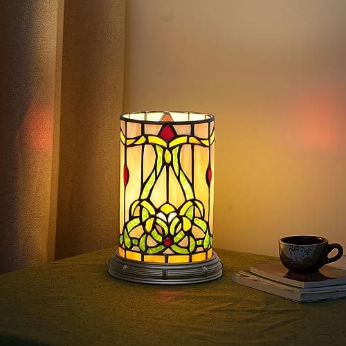 Blivuself Tiffany Style Stained Glass Matam Table Lamp Living Room Bedroom Bedside Flower Vase Decor Small Night Light Cute Kids Accent E12 Led Cottage Aesthetic Nightstand Cylinder Vintage Desk Lamp