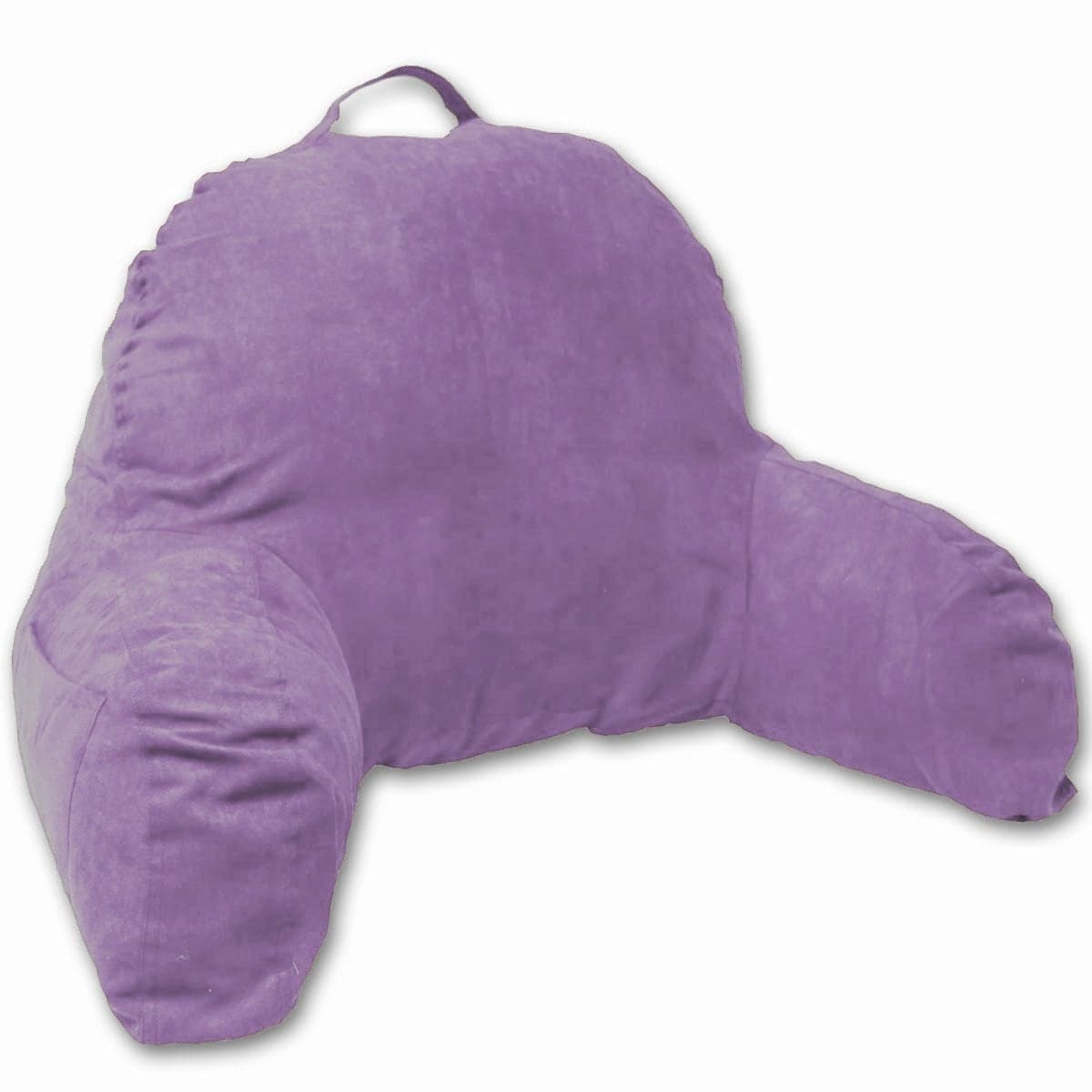 Deluxe Comfort Microsuede Bedrest Reading and Bed Rest Lounger Sitting Support Pillow Soft But Well Stuffed Fiberfill Backrest Pillow With Arms Light Purple