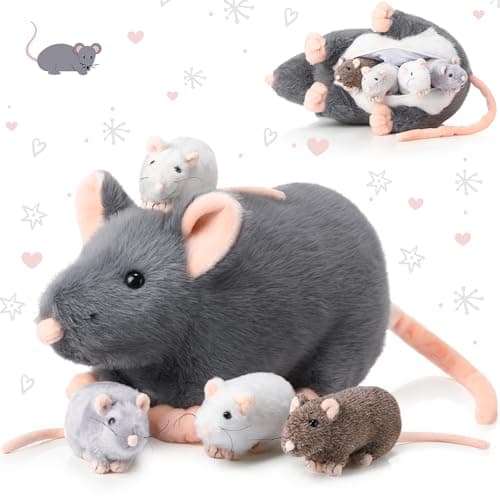 Arrowbash 5 Pcs Mouse Stuffed Animals Set 14 Large Mommy Rat Plush with 4 Small Mouse Babies in Zippered Tummy Stuffed Rat Plush Toys for Kids Girls Boys Valentine Birthday GiftCute Style