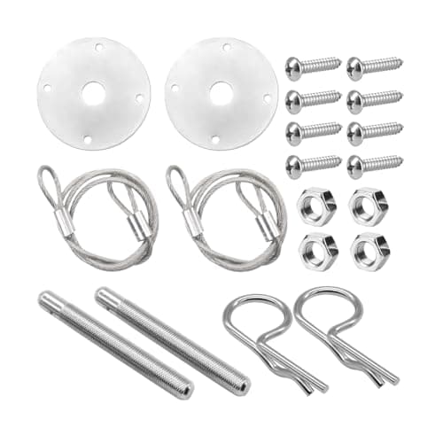 Mandark Car Hood Pins Kit, Stainless Steel Automotive Engine Hood Pin Lock Clip with Racing Lanyard, Vehicle Exterior Engine Cover Lock Accessories, Universal for RV, SUV, Truck (Silver)