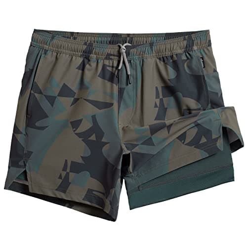 maamgic Mens 5" Gym Running Shorts for Men 2 in 1 Quick Dry Workout Athletic Shorts Geometric Camo Large
