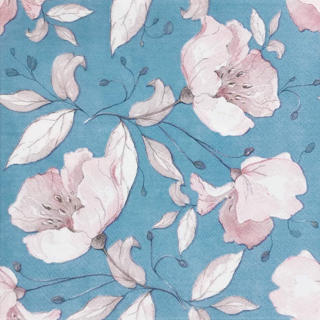 Colored Paper Napkins (Blue Flowers)