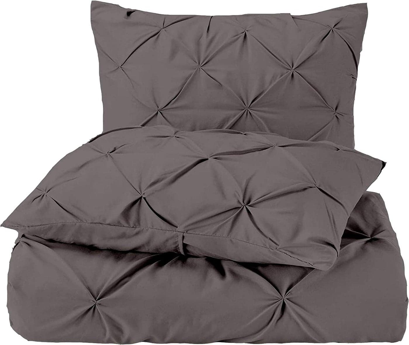 Easy Bedding 300 TC Luxurious Pinch Pleated DuvetRajaiQuilt Cover 3 PC Set 100 Cotton Zipper Closure Duvet Cover with 2 Pillow Cover Dark Grey Solid Double Size 80X80 Inch