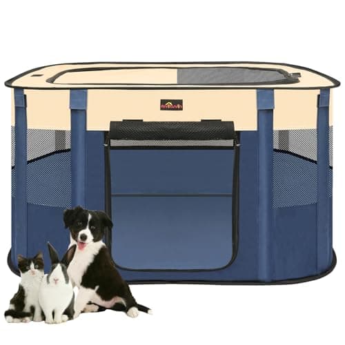 Dog Playpen, Pet Playpen, Foldable Kitten cage Puppy Play Pen, Portable Dog Kennel Tent Crate, Indoor Outdoor Travel Camping Use for Small Animals with Carrying Case (Blue L)