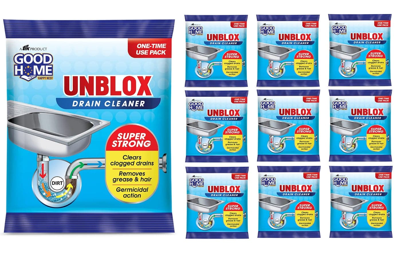 Good Home Unblox Drain Cleaner Effective Sink Cleaner, Drain Blockage Remover, Drain Pipe Cleaner(Pack of 10)