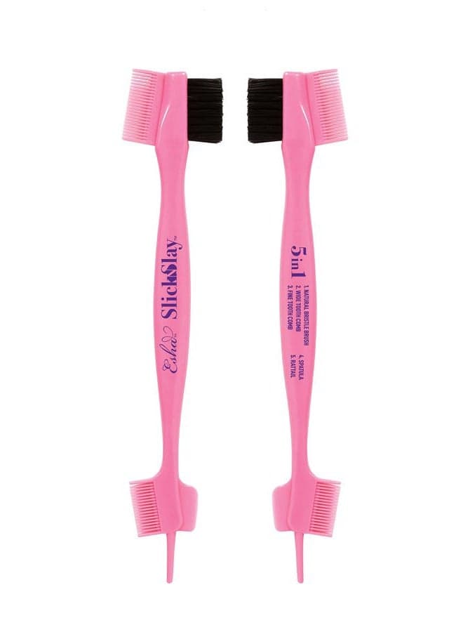 Girl Professional Slick N Slay 5-IN-1 Edge Brush - PACK OF 12 – Gentle Hair Brush Styling Tool, Double Sided Hair Brush, Pintail, Spatula, Wide & Narrow Fine Toothed Combs