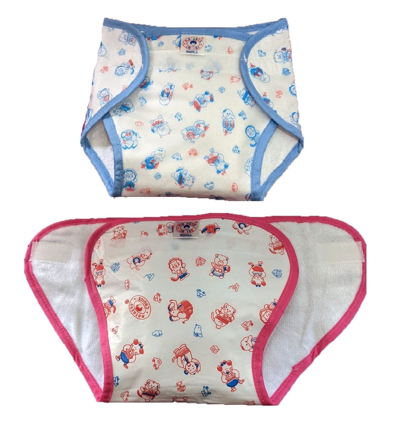 Mothers Choice Waterproof Nappy for New Born baby Outside Soft Plastic Inside Terry Cotton Reusable Loop and Hook PVC Nappy/Diaper Traning Pants/Langot (PACK OF 2)
