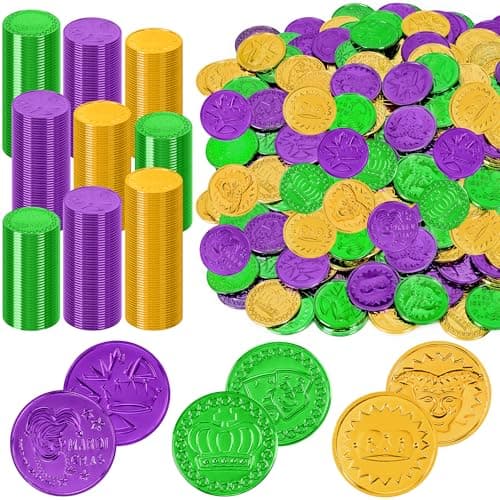 120 PCS Mardi Gras Decorations 14 in Plastic Gold Coins Purple Gold Green Mardi Gras Coins Fake Coins Mardi Gras Tokens Mardi Gras Party Supplies Costume Accessories for Parade Maskquerade