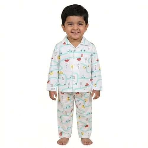 The Mom Store Kids Cotton Night Suit for Boys and Girls | Soft Breathable Night Dress for Kids Boys and Girls | Printed Nightsuit Pajama Set | All-Season Sleepwear for Daily Use | City Drive | 0-6M