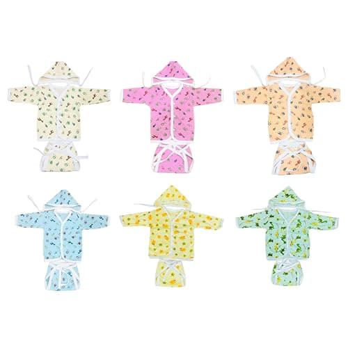 Fareto New Born Baby Clothing Set Front Open Full 6 Shirts | 6 Tying Nappies | 6 Tying Caps | Infant Cloths (0-3 Months) (Pack Of 18) (Full Sleeves)