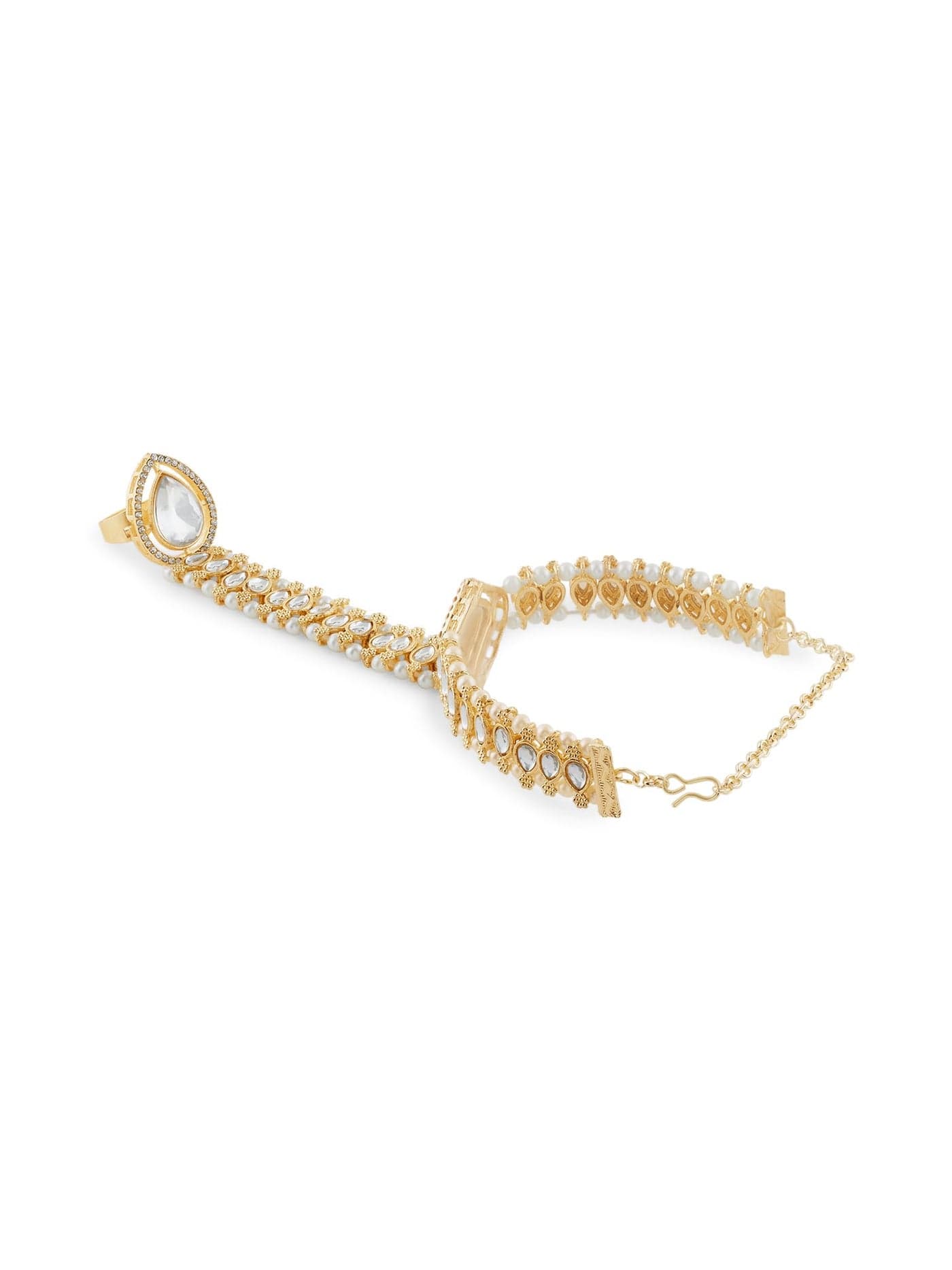 ZAVERI PEARLS Gold Tone Dazzling Kundan & Pearls Embellished Traditional Ring Bracelet For Women-ZPFK21266