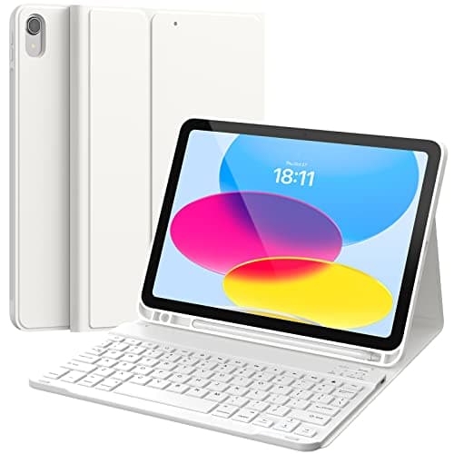CHESONA Keyboard Case for iPad (A16) 11th/10th Generation (2025/2022), Detachable Wireless Keyboard, Stand Folio Keyboard Cover with Pencil Holder, Thin & Light (White)