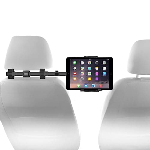 Macally Tablet Holder for Car Headrest - Adjustable iPad Headrest Mount for Car - Super Secure Car iPad Holder Backseat Kids - Fits All 4.7-12.9" Back Seat Devices (iPad Pro/Air/Mini, Nintendo Switch)
