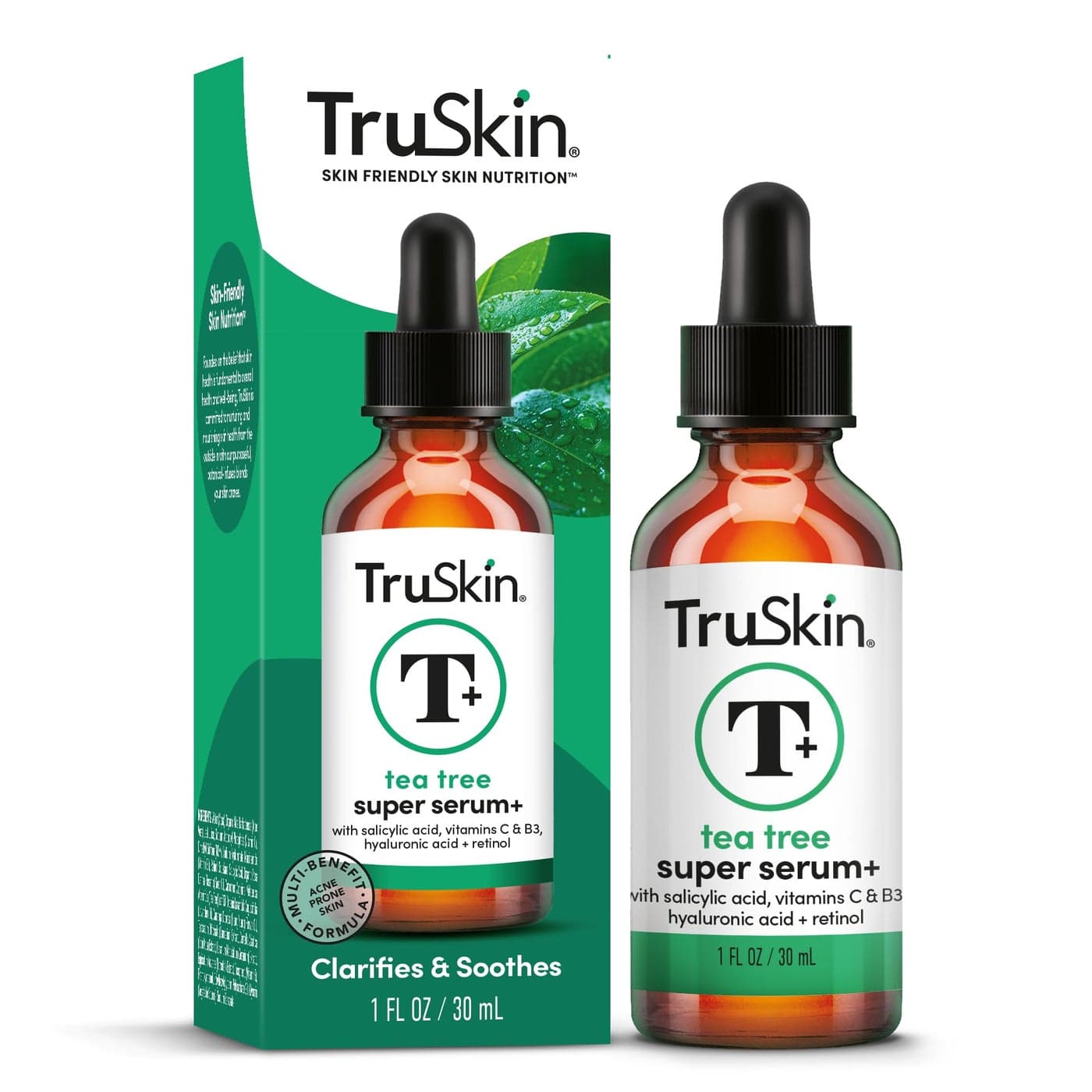 TruSkin Tea Tree Oil Acne Treatment for Face Acne Serum Improve the Appearance of Pores Skin Tone for Smooth Glowing Skin with Salicylic Acid Vitamin C Niacinamide Retinol 1 fl oz