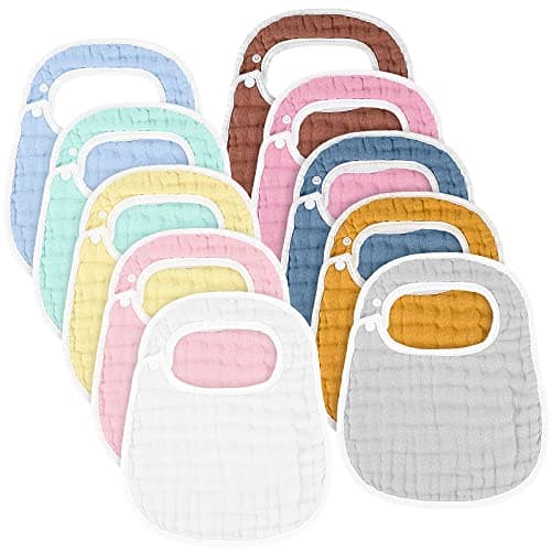 Loopeer 10 Pcs Muslin Baby Bibs Bandana Drool Bibs for Unisex Boys Girls Soft Cotton Drooling Adjustable with Easy Snaps for Drooling and Teething Baby Girl Boy Newborn InfantColorful