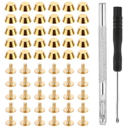 50PCS Handbag Purse Feet Handbag Feet Nailhead Brass Studs ScrewBack Feets Flat Leather Handbags Hardware Accessories Screw Rivets Suitable for Handbags Wallets Tote Bags and Other Products