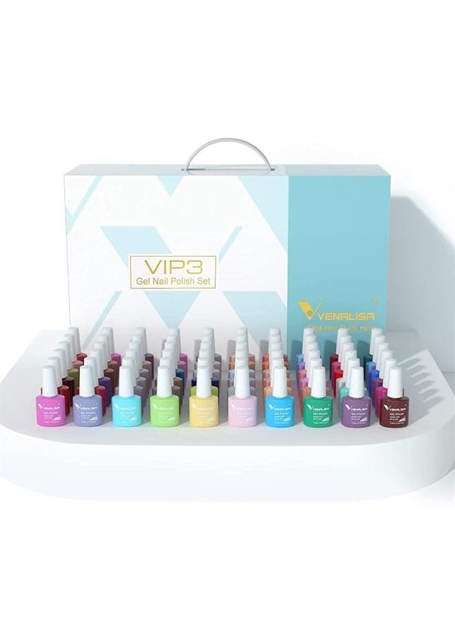 VENALISA VIP3 Set 65 PCS 7.5ML Spring Summer Gel Nail Polish Kit with Color Card,Base Matte Top Coat Gel Polish Set,UV LED Soak Off Manicure Starter,Suitable to DIY at Home Nail Art Salon
