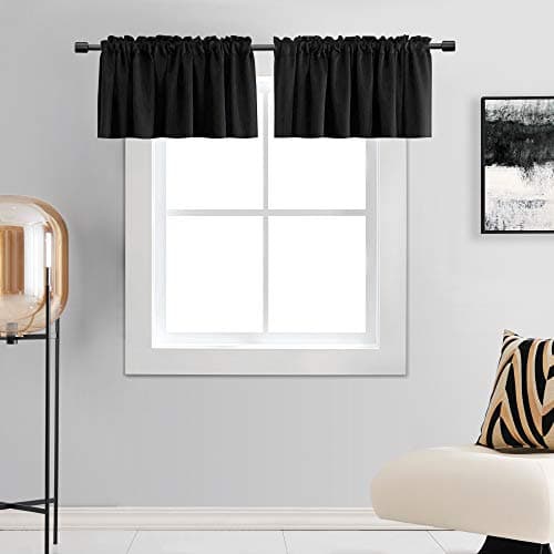 DONREN 12 Inches Long Black Valances for Windows - 2 Panels Blackout Window Valances for Basement with Rod Pocket (42 Inches Wide)