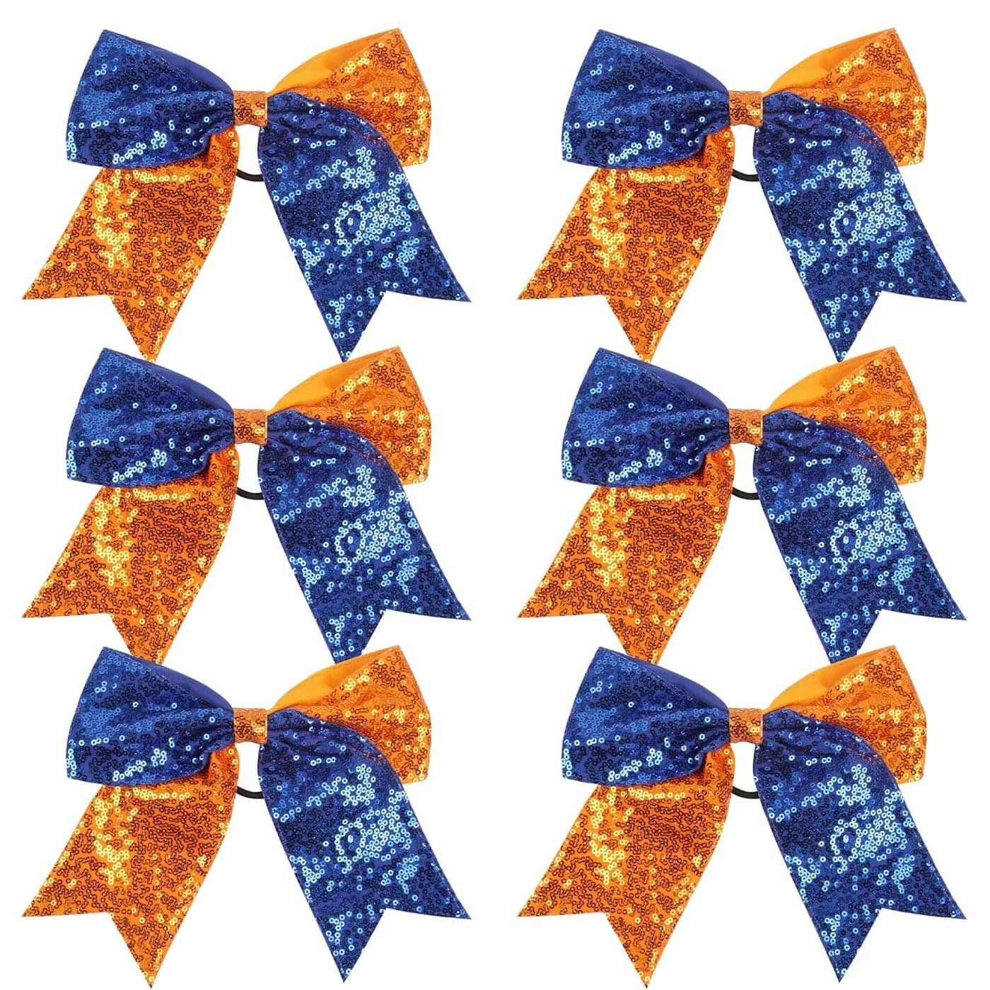 Cheer Bow Metallic Sequin Mermaid 8 Inch 2 Color Cheerleader Cheerleading Jumbo Cheer Bow Royal blueOrange