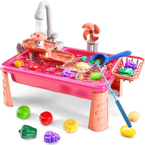NIPLOOOW Kitchen Sink Toys Toddlers 35 Play Sink with with Electric Water Pump Water Table for Kids Ages 48 Fishing Game Outdoor Toys Pretend Role Play Toys for Boys Girls 3 4 5 6 7 8