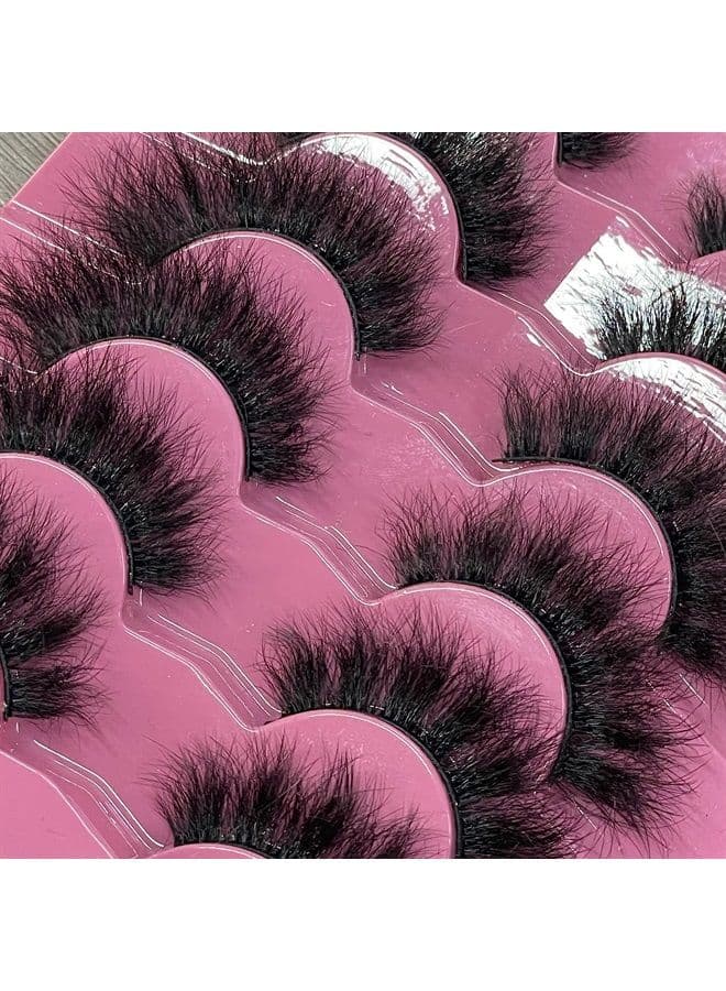 Mink Lashes Fluffy 8D False Eyelashes Wispy Eye Lashes Cat-Eye Long 18MM Dramatic FANXITON 7 Pairs Pack Volume Thick Faux Mink Lashes Multipack