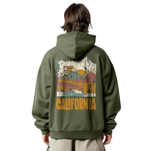 NOBERO Men's Cotton Neck Hooded Oversized Sweatshirt (1M-TWRH-C0737_Olive Green_Large)