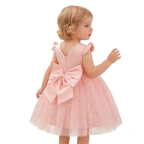 NNJXD Baby Girl Birthday Party Tutu Gown Bowknot Toddler Girls Pageant Princess Tulle Wedding Gown 2077 Pink 9-12 Months