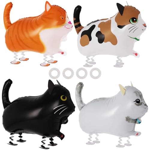 4 Pcs Walking Cat Balloons Cat Balloons Walking Animal Foil Mylar Balloon Farm Birthday Decorations for Cats Theme Party Supplies Cat