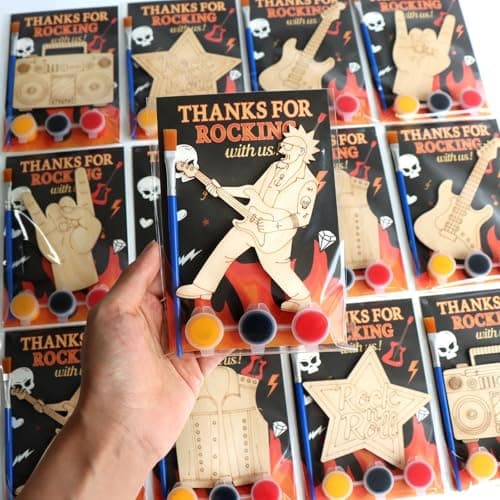 BOIKOKY 12 Pack Rock and Roll Party Favors for Kids Individually Wrapped Rock Star Magnet Craft Painting Kits Music Themed DIY Rocking Gifts for Boys Girls