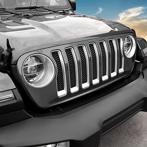 CheroCar for JL Mesh Grille Grill Insert & Headlight Turn Light Cover Trim Exterior Accessories for Jeep Wrangler JL 2018-2023,Sliver